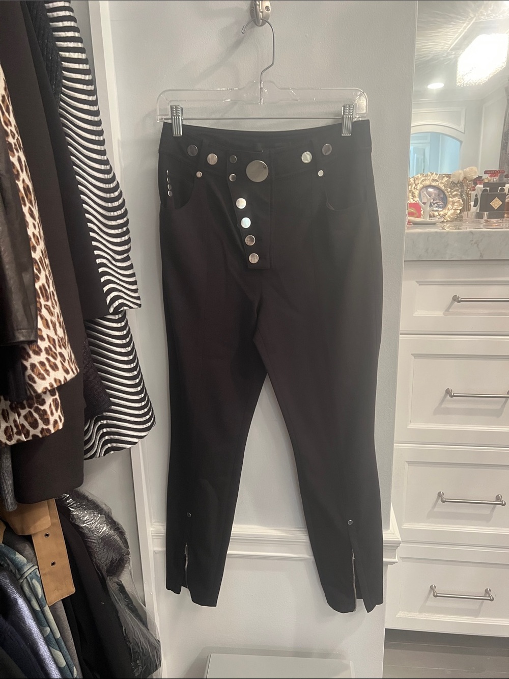 Alexander Wang Black High-Rise Skinny Trousers with Stud Button Placket